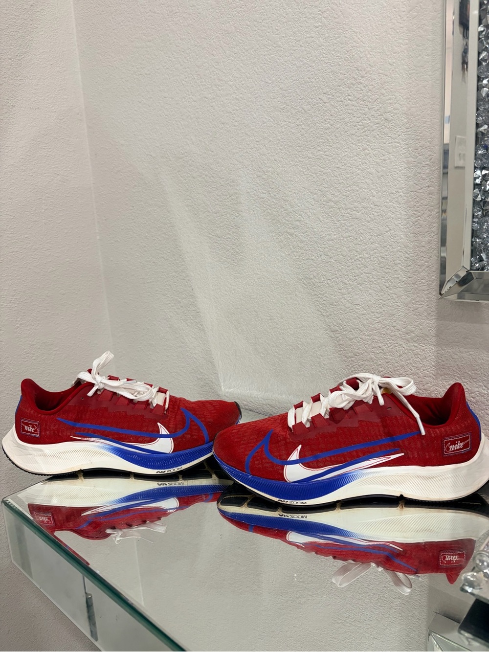 Nike pegasus 37  size 9.5 mens Red Athletic Sneakers with Blue & White Accents